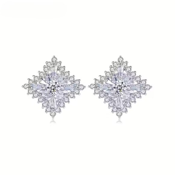 925 Sterling Silver Womens 2ct Square Diamond Stud Earrings Ladies New Jewelry